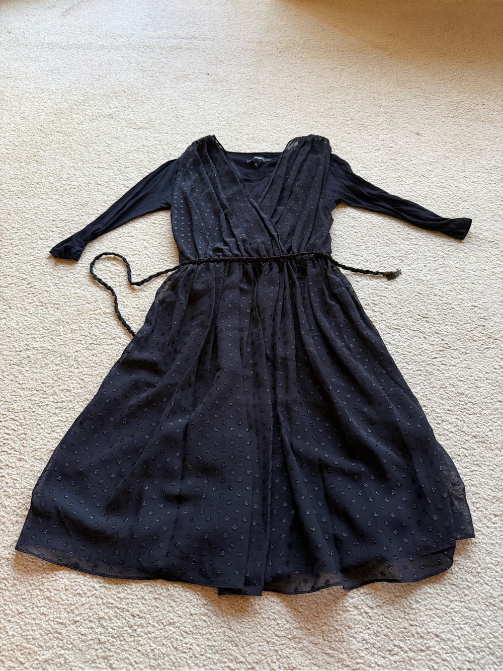 Pepe Jeans Black Long Sleeve Wrap Midi Dress with Tie Waist